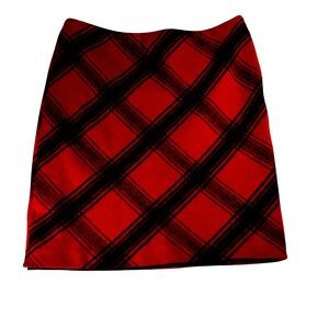 Talbots Womens Plaid Mini‎ Skirt Size 12 Red Black Wool Blend Career Fall Retro